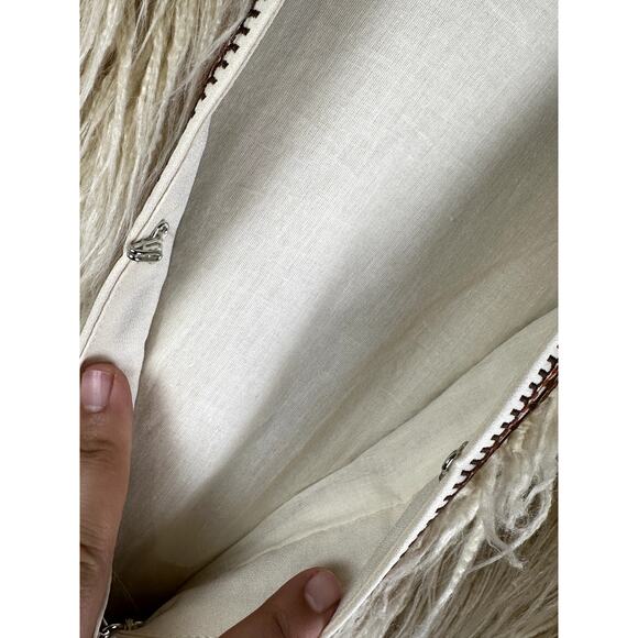 Flying Tomato Cream Faux Fur Vest Brown Rust Aztec Pattern Embroidery Medium NEW - Picture 4 of 6